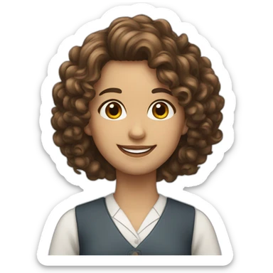 teacher-girl-curly brown long hair-white face-happy-no glasses sticker