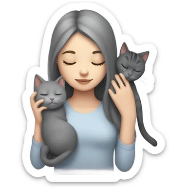 sleeping girl and grey cat sticker