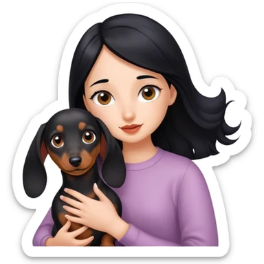 young girl with black her petting her dachshund sticker