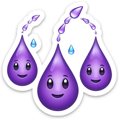 3 purple Drops with kool aids signature color, Juicy , no faces, just like the drops emoji 💦, just singular no extras, spraying left sticker