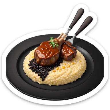 Lamb Shanks with Risotto Nero on a black plate sticker
