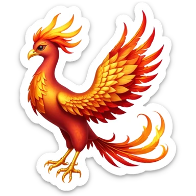 Cinematic Noble Mystical Fire Phoenix Portrait Emoji, Poised and resplendent, with a radiant, fiery plumage in brilliant hues of scarlet, gold, and ember, featuring elongated, elegant tail feathers that flow like molten lava, and piercing, wise eyes reflecting the eternal cycle of rebirth; rendered with lifelike texture and luminous natural highlights, high shine, majestic and awe-inspiring, styled with an aura of mythic resurgence, focused and regal, soft glowing outline, capturing the essence of a legendary phoenix rising from the flames with timeless grace! sticker