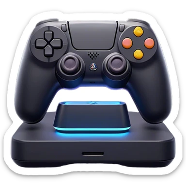 Clash of Clans aesthetic: Cinematic Playful PlayStation 5 Console Portrait Emoji, rendered in a 3D vector-style similar to standard emojis with minimal shading and bold, simplified shapes. A compact, distinct form with signature details, softly glowing with a cutting-edge console technology charm. Simplified yet unmistakably iconic, highly detailed and consistent, glowing with a soft radiance and high shine. Stylized with a touch of technological advancement and a soft glowing outline, capturing the essence of a beloved gaming relic with a friendly, playful manner! sticker