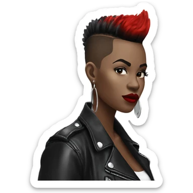 Monochrome girl Mohawk leather jacket hoop earrings red lipstick  sticker