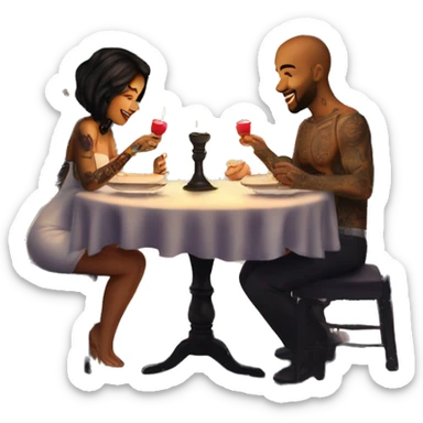 romantic candle light dinner for beautiful tattooed couple sticker