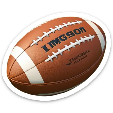 Cinematic Realistic image of a rugged rugby ball with detailed leather textures and precise stitching, rendered against a sunlit field backdrop with dynamic natural lighting that emphasizes its robust character sticker