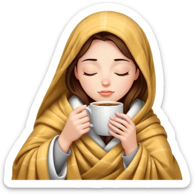 girl inside a blanket sipping coffee eyes closed sticker