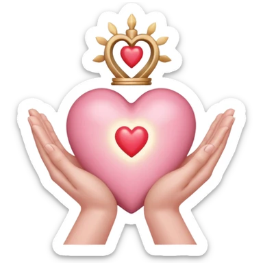hands cradling a light pink sacred heart  sticker