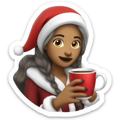 a woman whit Santa Claus drinking hot chocolate  sticker