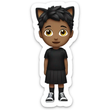 Boy with a black skirt, a black crop top, long socks and cat hears on his head sticker