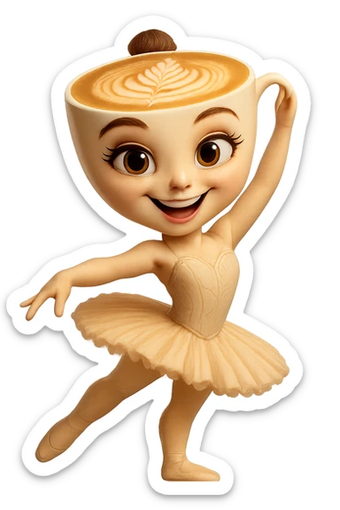 Edit the ballerina cappuccino character to have a happy, smiling expression. Keep the transparent background. sticker
