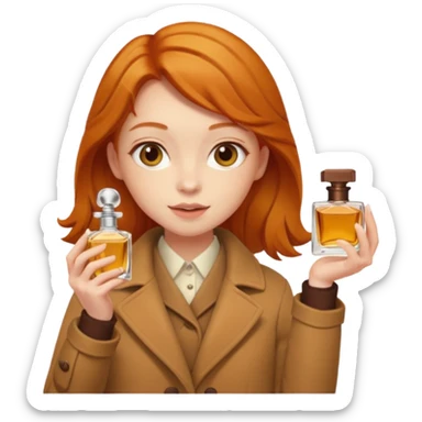 Ginger girl , cute, perfume in her hand, in autumn  sticker