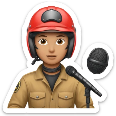 dirtbike rider on stage being interviewed sticker