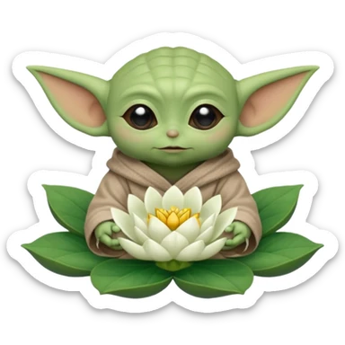 Baby Yoda sentado dentro de una flor de loto sticker