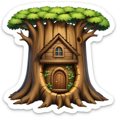 house inside a large tree trunk sticker