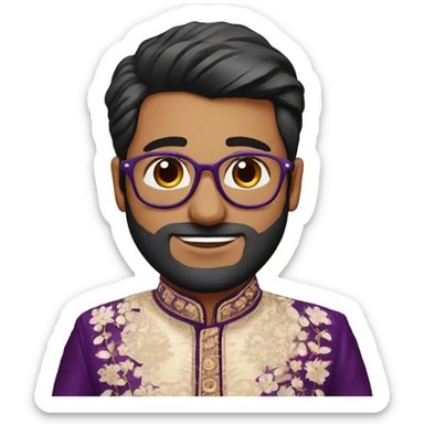 Fair skinned indian bridegroom wearing purple sherwani with floral design and wearing aviator style spectacles sticker