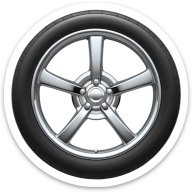 A chrome car wheel emoji, polished silver metal rim, smooth circular shape, minimal futuristic design, soft reflections, iOS emoji style, centered on white background, ultra clean look sticker