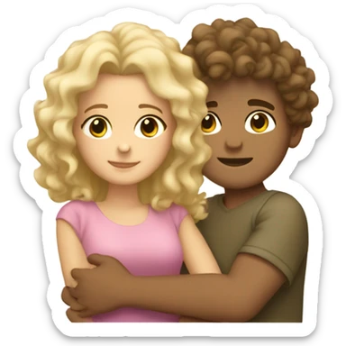 brown curly hair tanned boy cuddling girl with light blonde hair  sticker