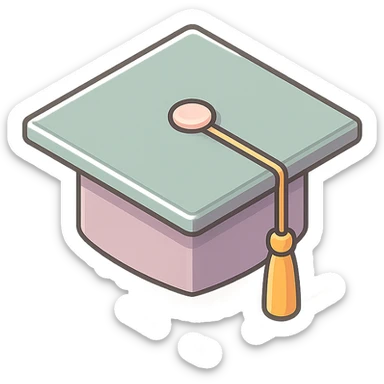 academic graduation cap with golden tassel, 2D isometric style, sharper angles, high detail, pronounced shadows and highlights, clean lines, minimalist eastern accent, pastel palette #98B5BC, #B5B3C1, #C9A3C9, #E4C0CA, #F7DCD1, #F7C0AA, transparent background sticker