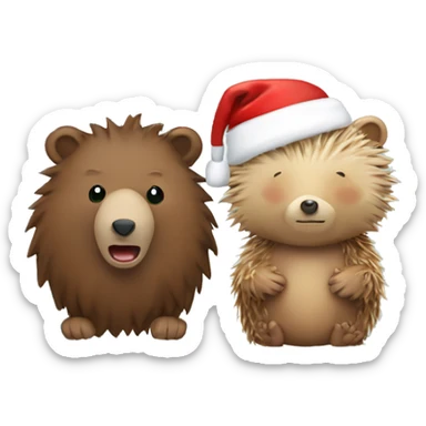 Christmas bear and hedgehog sticker