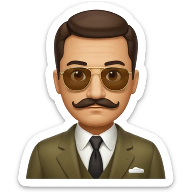 head of a mafia boss with brown slicked-back hair, thick mustache, sunglasses, apple emoji style sticker