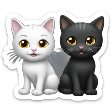 Two cats playing together, one dark gray and the other black and white sticker