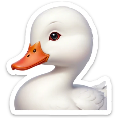 Cinematic Cute White Duck Portrait Emoji, Head tilted playfully and inquisitively, featuring a glossy, immaculate white plumage with a charming red bill, round, sparkling eyes filled with curiosity, Simplified yet irresistibly adorable features, highly detailed, glowing with a warm, friendly glow, high shine, affectionate and lively, stylized with a touch of whimsical charm, bright and endearing, soft glowing outline, capturing the essence of a mischievous yet loving duck, so playful it feels like it could waddle out of the screen and into your arms! sticker