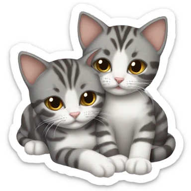 Two cats cuddling grey and brown tabby sticker