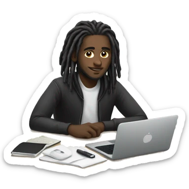 Black-guy-with-dreads-wearing-black-trackstuit-sitting-down-on-chair facing-foward-focused-on-laptop-computer- sticker
