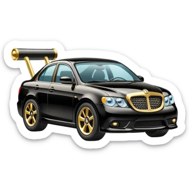 Emoji-style car membership badges: exhaust, black spoiler, and gold wheel can you create them? sticker