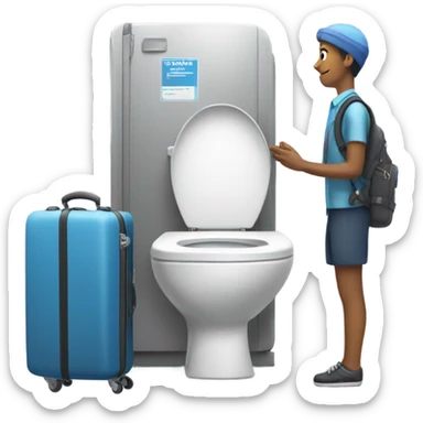 Airport toilet with luggage sticker