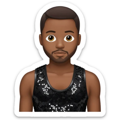 Durrell Tank Babbs, R&B Singer with dark brown hair, black sequin outfit sticker