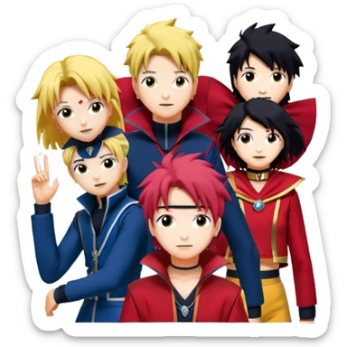 Icon for Anime Collage: Vibrant close-up collage Characters from Cowboy Bebop, Naruto, Bishoujo Senshi Sailor Moon and Kimetsu no Yaiba, each in their iconic poses and vibrant outfits, blended together with dynamic backgrounds. Transparent background. sticker