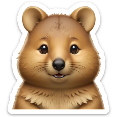 Cinematic Noble Quokka Portrait Emoji, Poised and regal, with a compact, endearing build and a smooth, well-groomed brown fur that glows with a hint of golden warmth, deep-set soulful eyes radiating kindness, Simplified yet sharp and sophisticated features, highly detailed, glowing with a soft, dignified glow, high shine, intelligent and joyful, stylized with an air of marsupial charm, focused and attentive, soft glowing outline, capturing the essence of a watchful and confident quokka, so majestic it feels as though it could bounce out of the screen with effortless authority! sticker