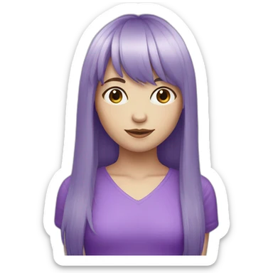 Purple long hair girl with bangs and white skin sticker