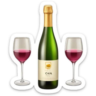 one bottle with cava logo and two glasses of wine sticker