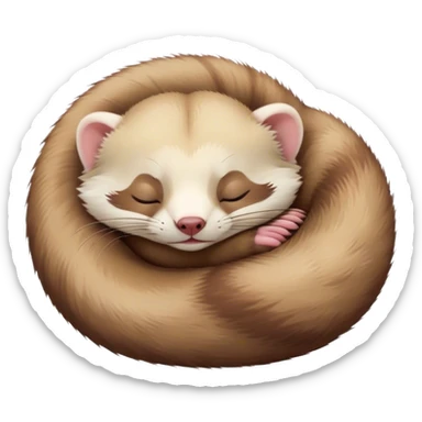 Meme-Worthy Cute Sleeping Ferret Portrait Emoji, Head resting peacefully with a contented smile, showcasing a long, flexible body curled up in cozy repose, luxuriously soft fur in warm brown and cream, and eyes gently closed in serene slumber, Simplified yet hilariously adorable features, highly detailed, glowing with a soft, drowsy natural light, high shine, relaxed and utterly lovable, stylized with an air of playful laziness, bright and heartwarming, soft glowing outline, capturing the essence of a sleeping ferret that feels destined to become the next viral sensation of adorable rest! sticker