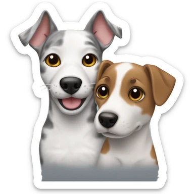 gray tabby cat and jack russell dog together  sticker