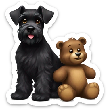 Black schnauzer playing with a ready bear  sticker