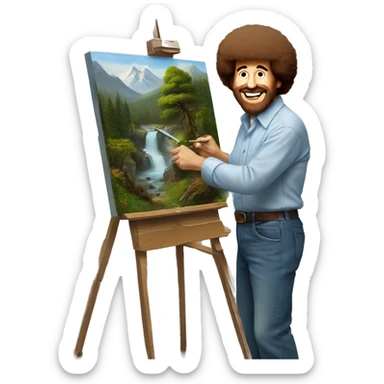 Bob Ross painting a painting  sticker