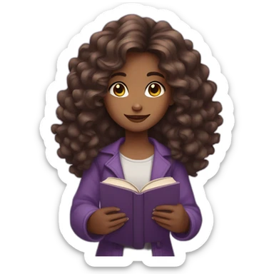 A girl with thick wavy hair, purple eyes and a book in her hands sticker