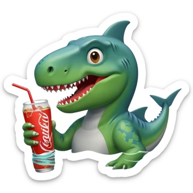 Dinosaur swimming with shark drinking soda sticker
