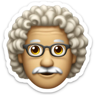 Draw an AI bot robot that will generate articles based on algorithms. The hairstyle should be like Albert Einstein's with curly hair to it. sticker