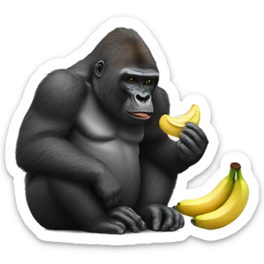 Gorilla eating a banana with a monkey sticker