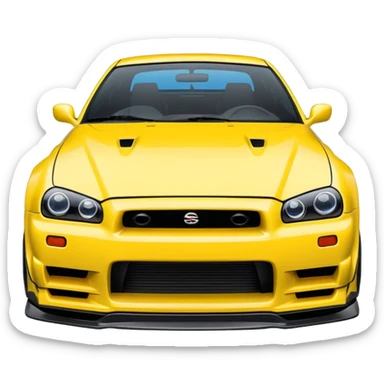 Nissan Skyline GTR R34, simplified, bold lines, vibrant colors, emoji style, suitable for Discord icon sticker