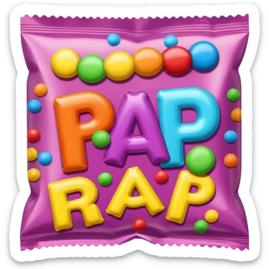 Candy wrapper with the word rap sticker