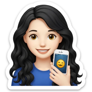 Pale Girl with wave long black hair iphone emoji sticker