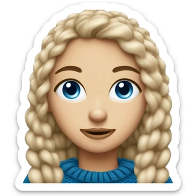 A dark blonde girl wirh blue eyes weari g a knitted sweater sticker