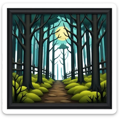 a dark, scary forest outside the fence sticker