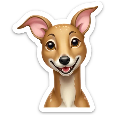 Cinematic Comical Fawn Greyhound Portrait Emoji, Head tilted dramatically with an exaggeratedly amused expression, featuring a striking fawn Fur with subtle elegance, wide, expressive eyes filled with playful disbelief, Simplified yet hilariously expressive features, highly detailed, glowing with a slightly sassy glow, high shine, dramatic yet playful, stylized with an air of cheeky charm, bright and endearing, soft glowing outline, capturing the essence of a spirited and over-the-top racer, so meme-worthy it feels like it could side-eye its way into internet fame instantly! sticker